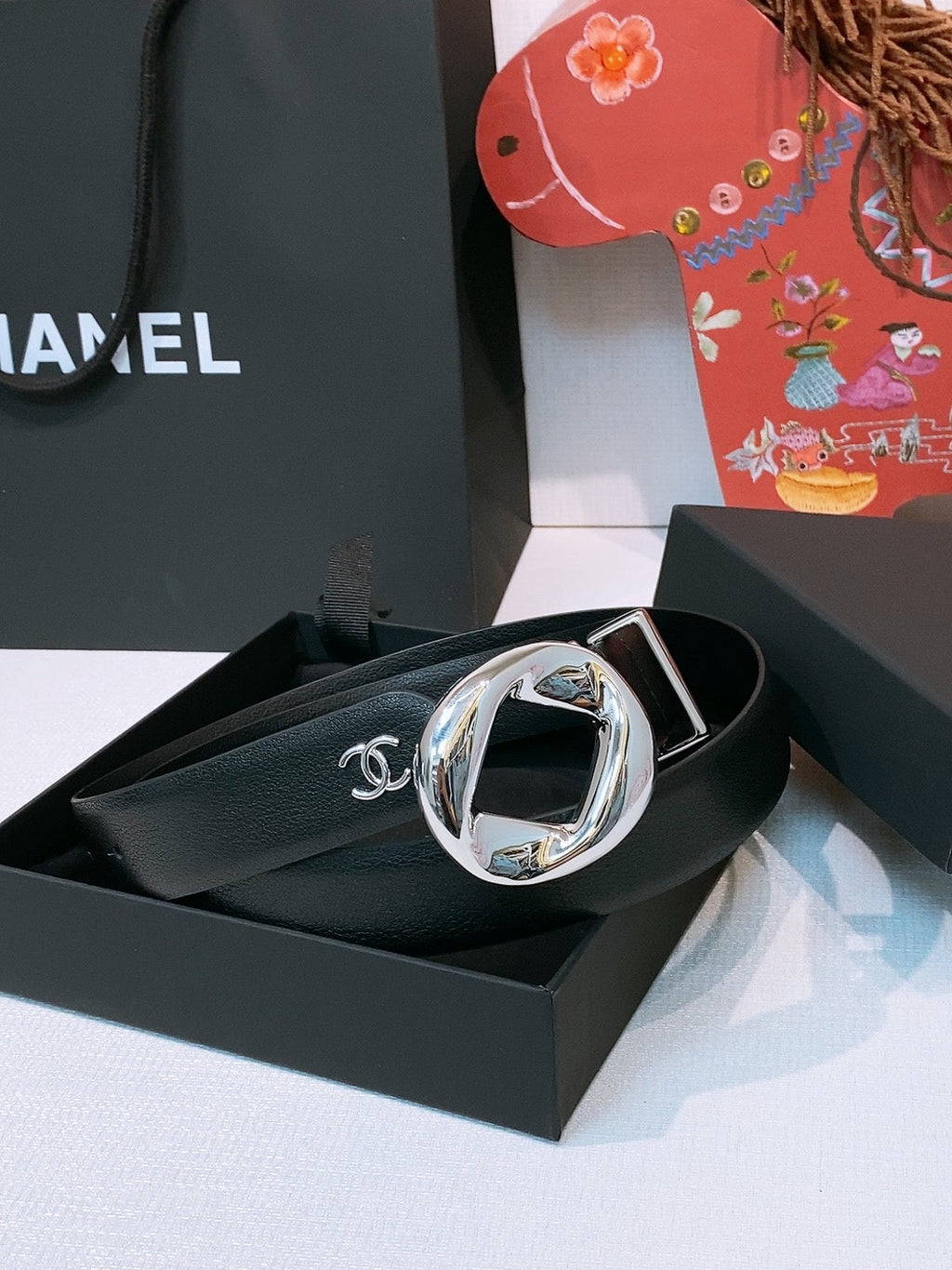 CC Pre 26s Belt 3.0cm Black Sliver Calfskin 203377