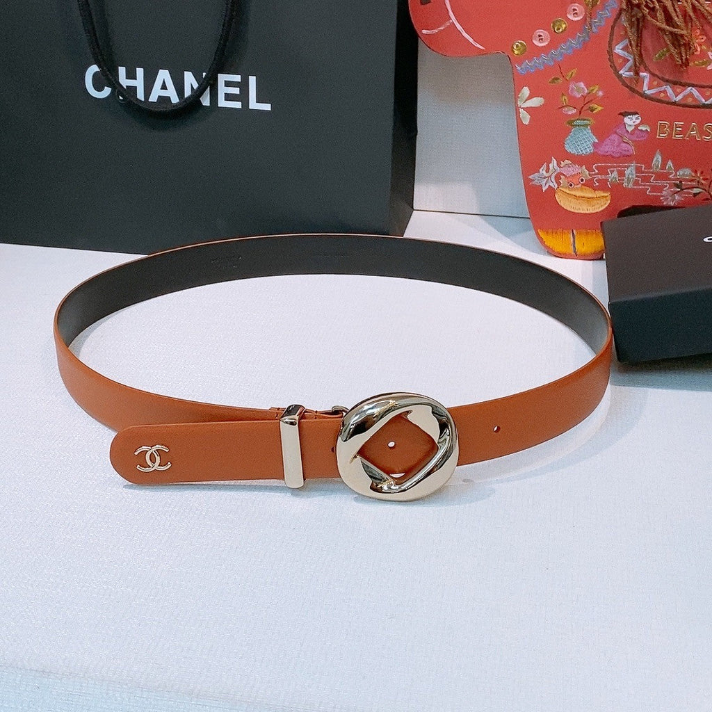 CC Pre 26s Belt 3.0cm Orange Light Gold Calfskin 203376