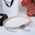 Celine Triomphe Oval Belt 2.5cm White Sliver Calfskin 203770