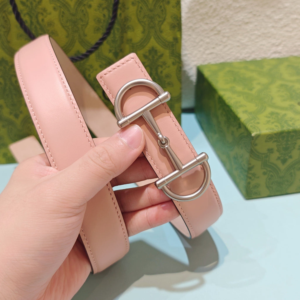 GG 3.0 Horsebit-Detailed Belt Pink Sliver Smooth Leather 200193