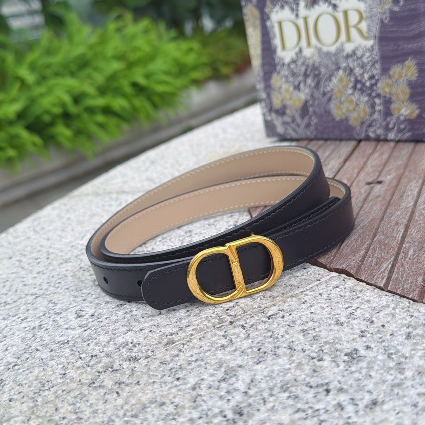 CD 2cm Icon Belt Black Khahi Gold Calfskin 203166