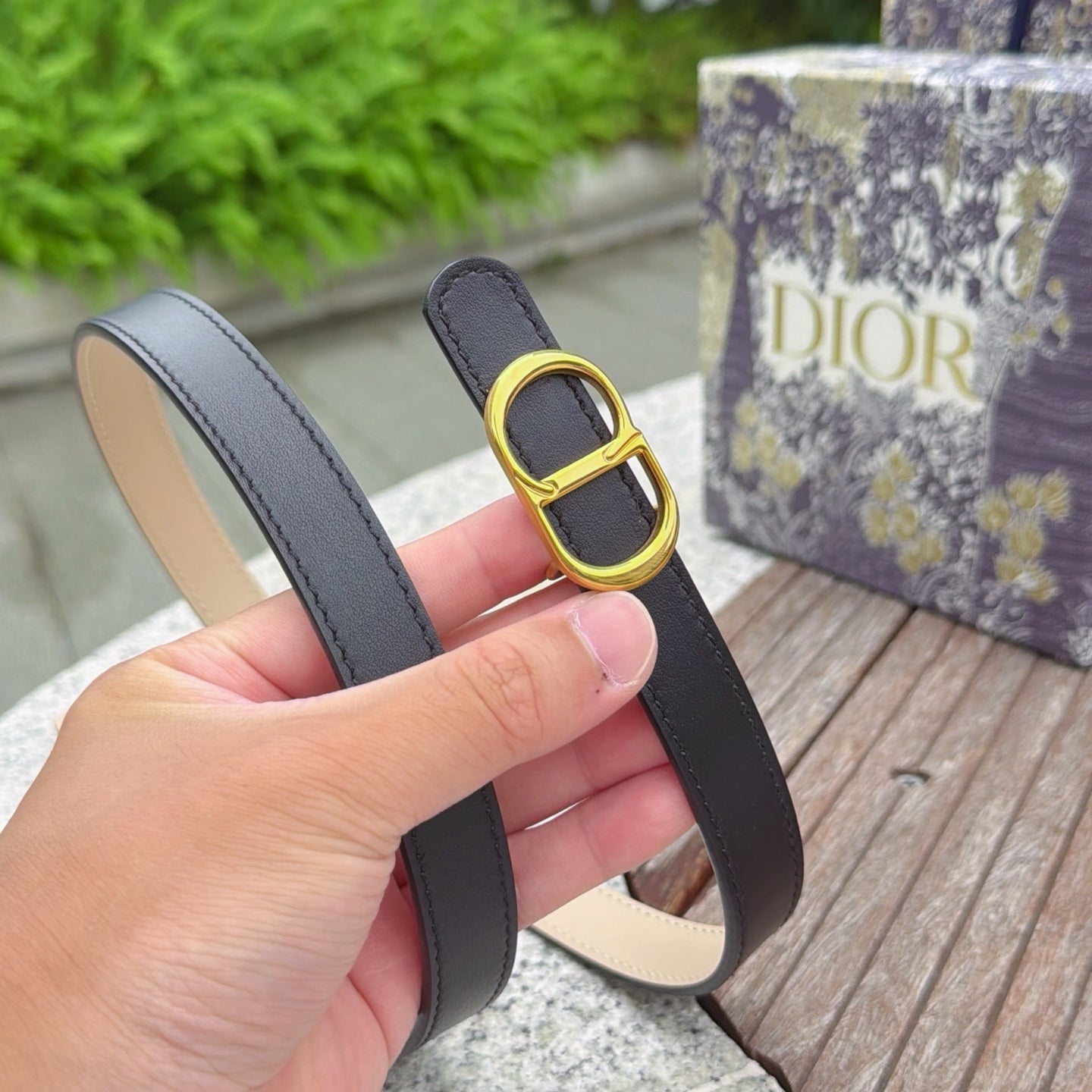 CD 2cm Icon Belt Black Khahi Gold Calfskin 203166