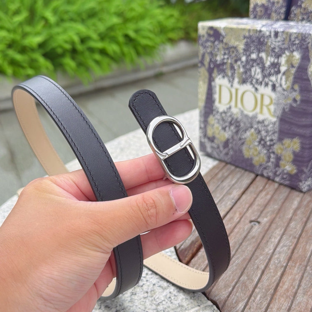 CD 2cm Icon Belt Black Khahi Sliver Calfskin 203164