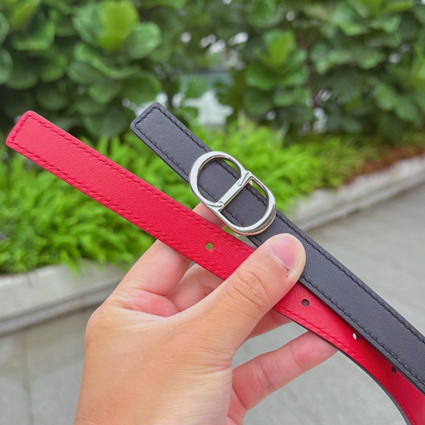 CD 2cm Icon Belt Black Sliver Calfskin 203167