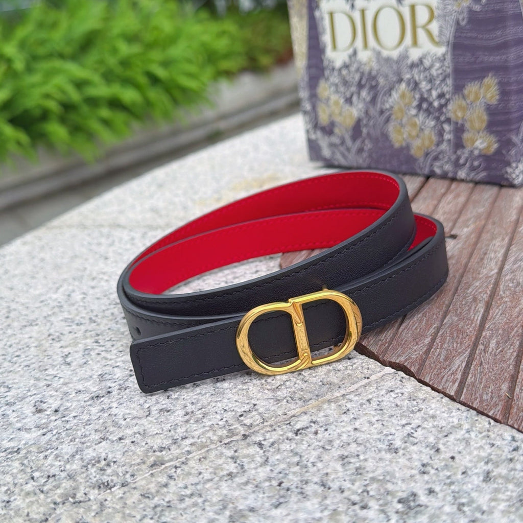 CD 2cm Icon Belt Black Gold Calfskin 203168