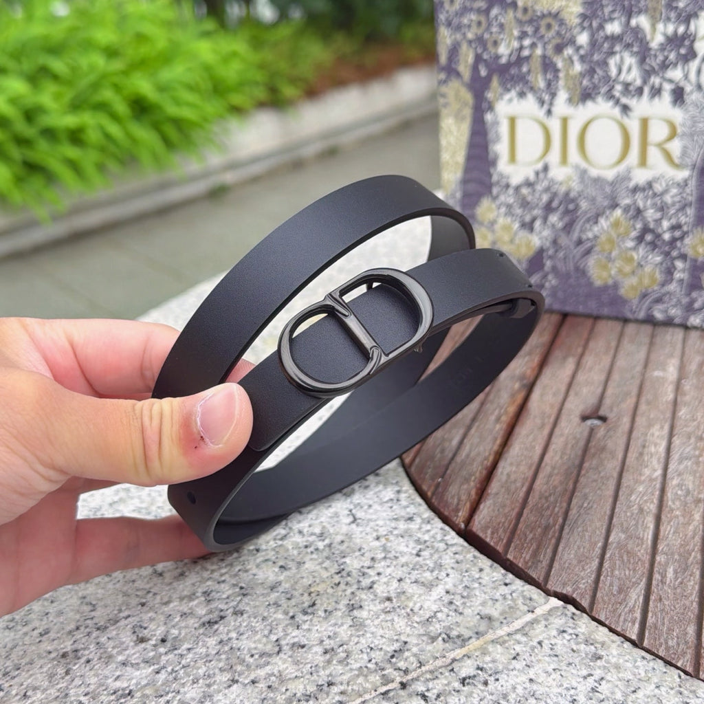 CD 2cm Icon Belt Muted Full Black Calfskin 203157
