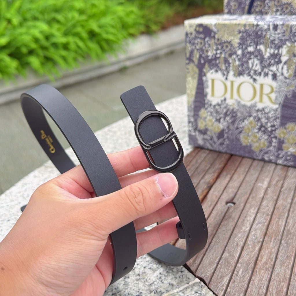 CD 2cm Icon Belt Muted Full Black Calfskin 203157