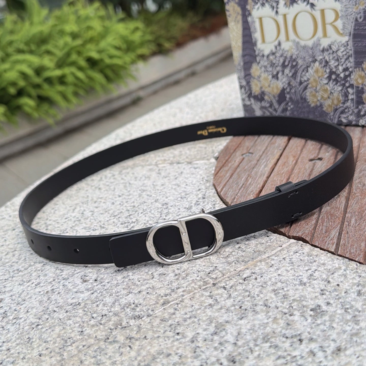 CD 2cm Icon Belt Muted Full Black Sliver Calfskin 203158