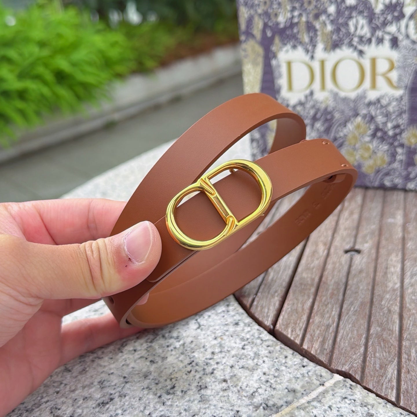 CD 2cm Icon Belt Brown Gold Calfskin 203161