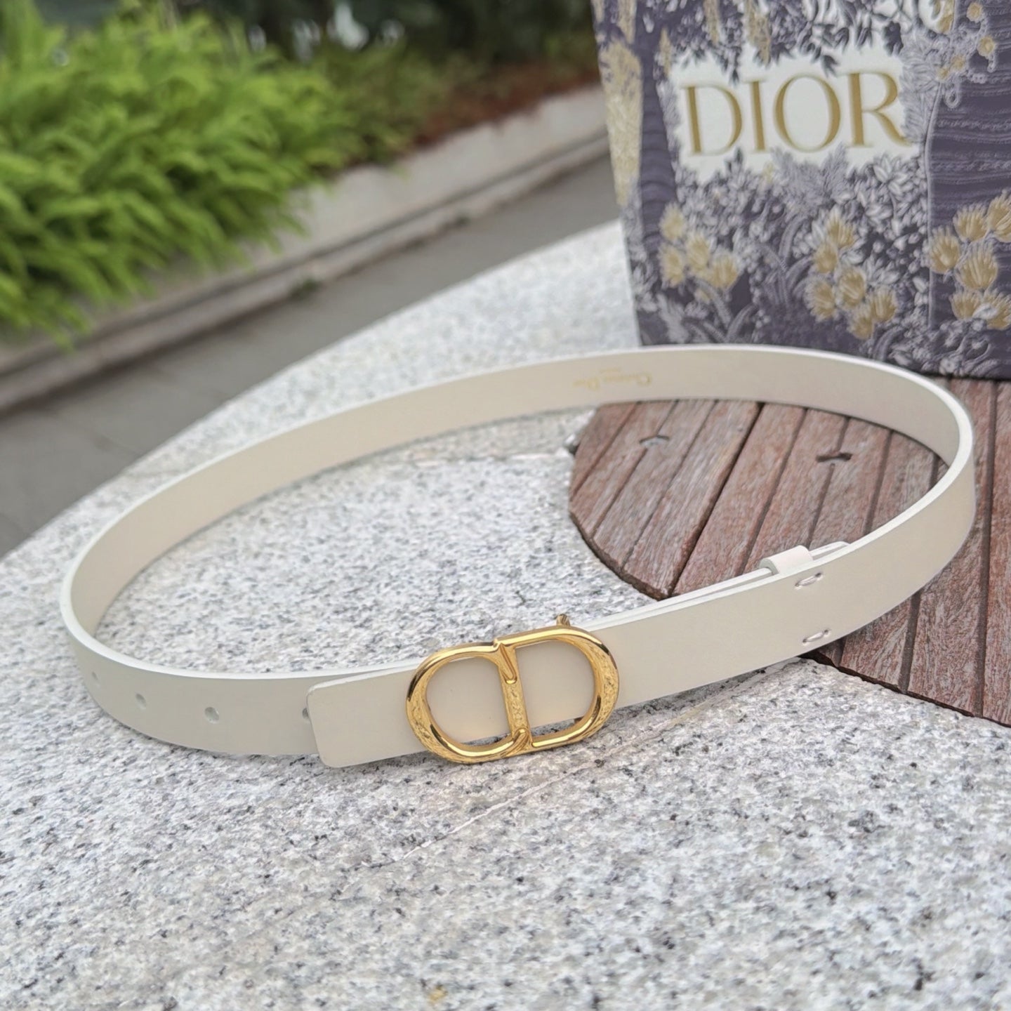 CD 2cm Icon Belt White Gold Calfskin 203162