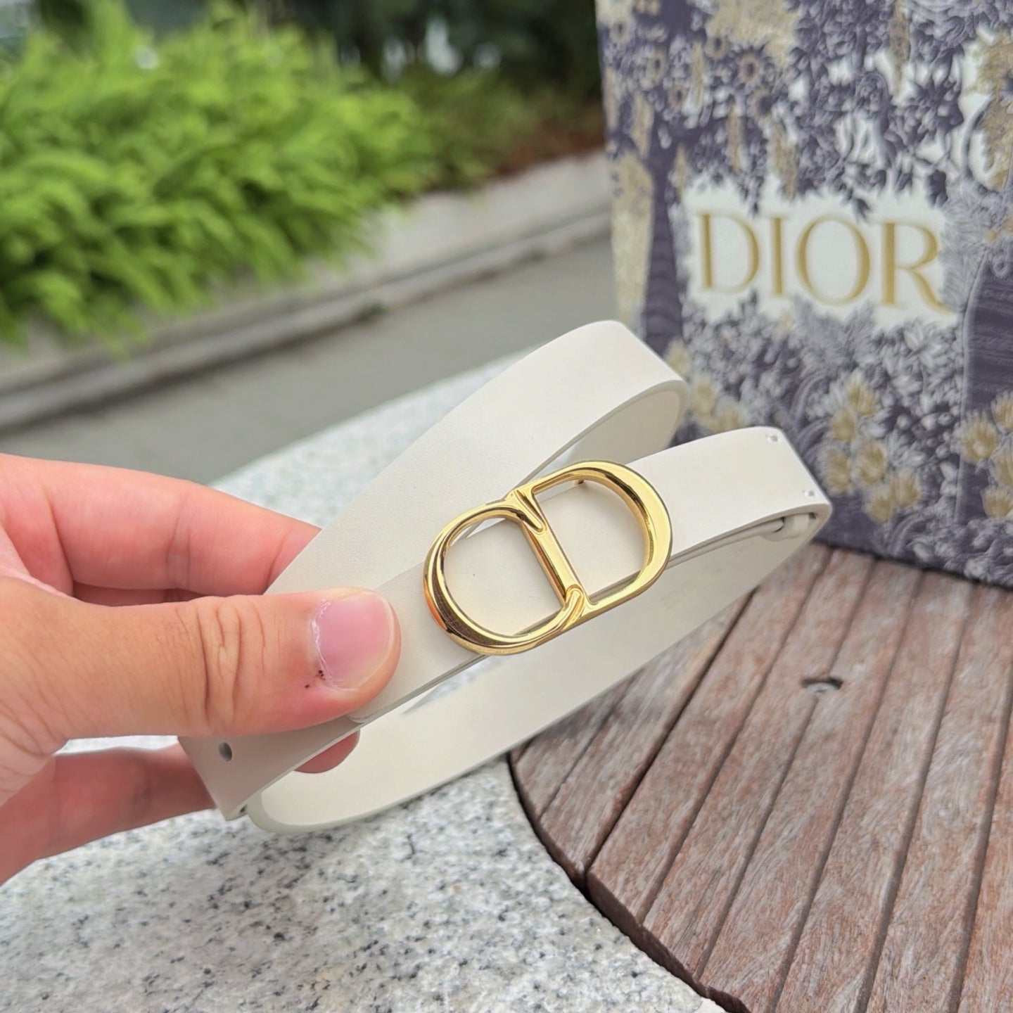 CD 2cm Icon Belt White Gold Calfskin 203162
