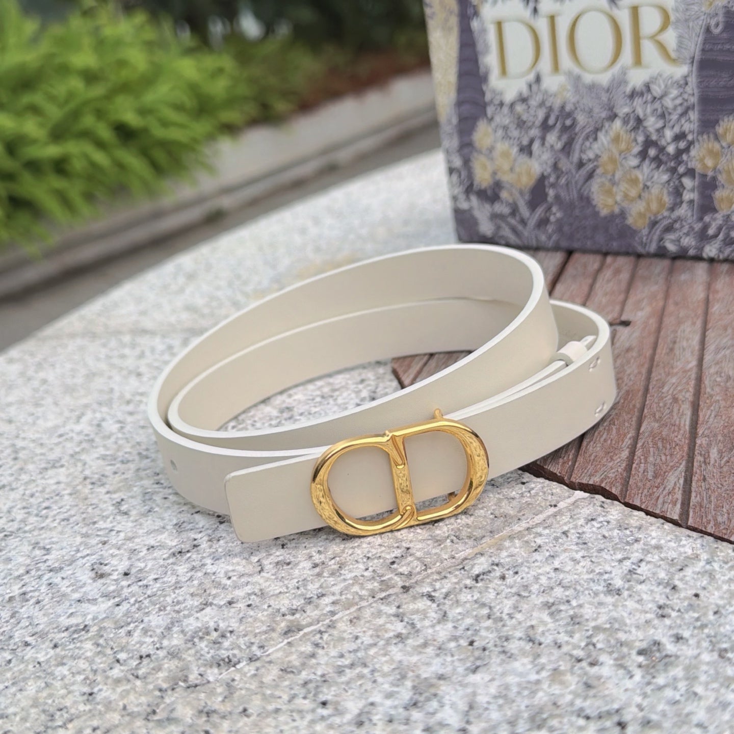 CD 2cm Icon Belt White Gold Calfskin 203162