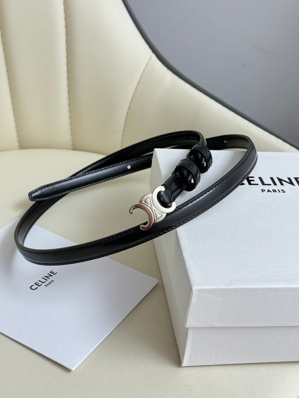 CEL Silver Buckle 13mm Belt Black Cowhide 179726