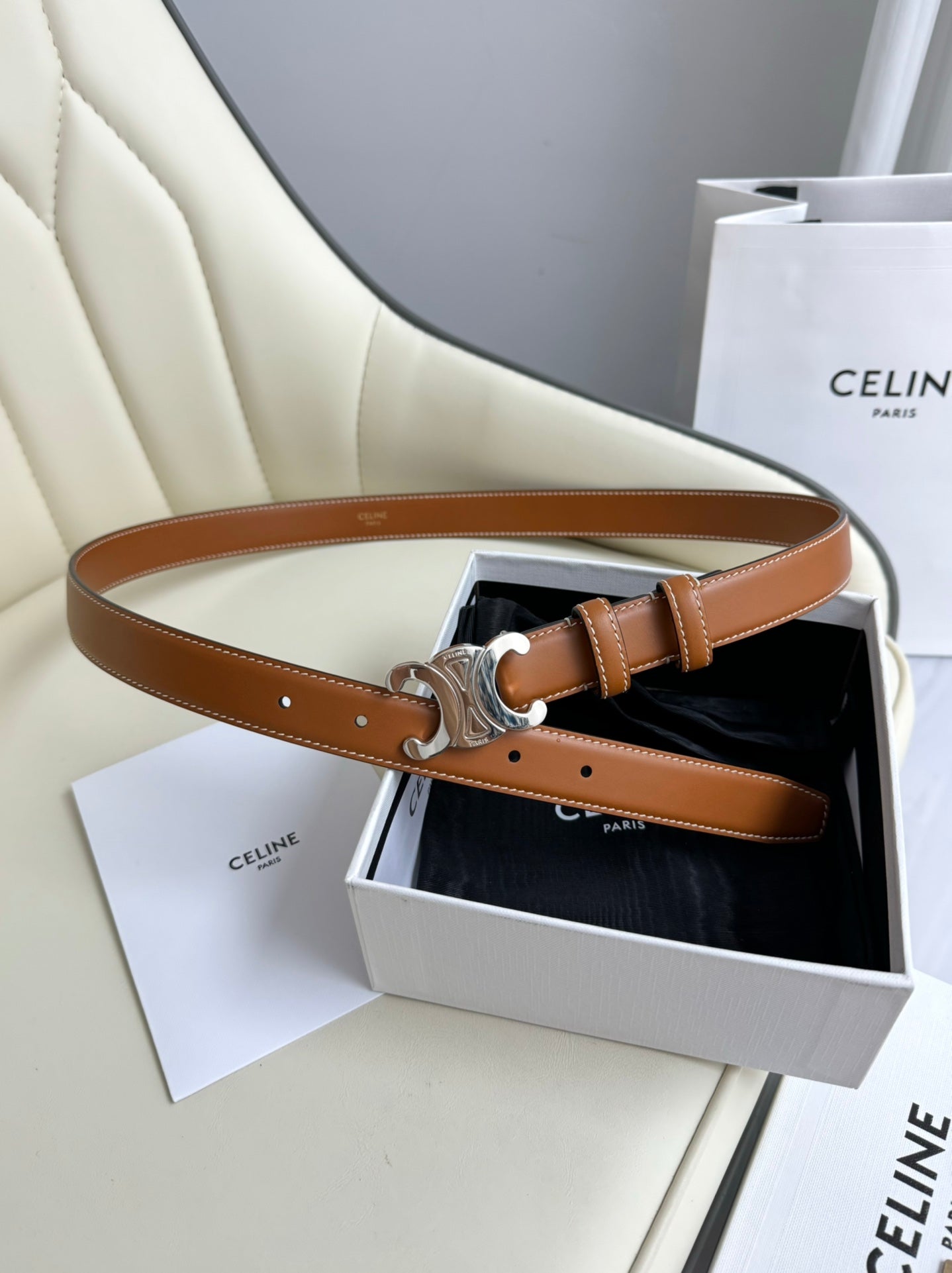 CEL Silver Buckle 18mm Belt Brown Cowhide 179729