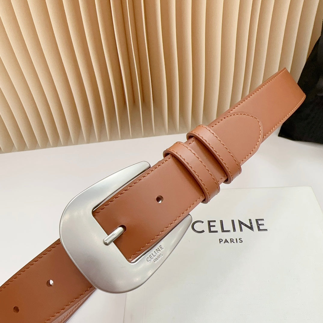 CEL Silver Western 35mm Belt Brown Cowhide 175052