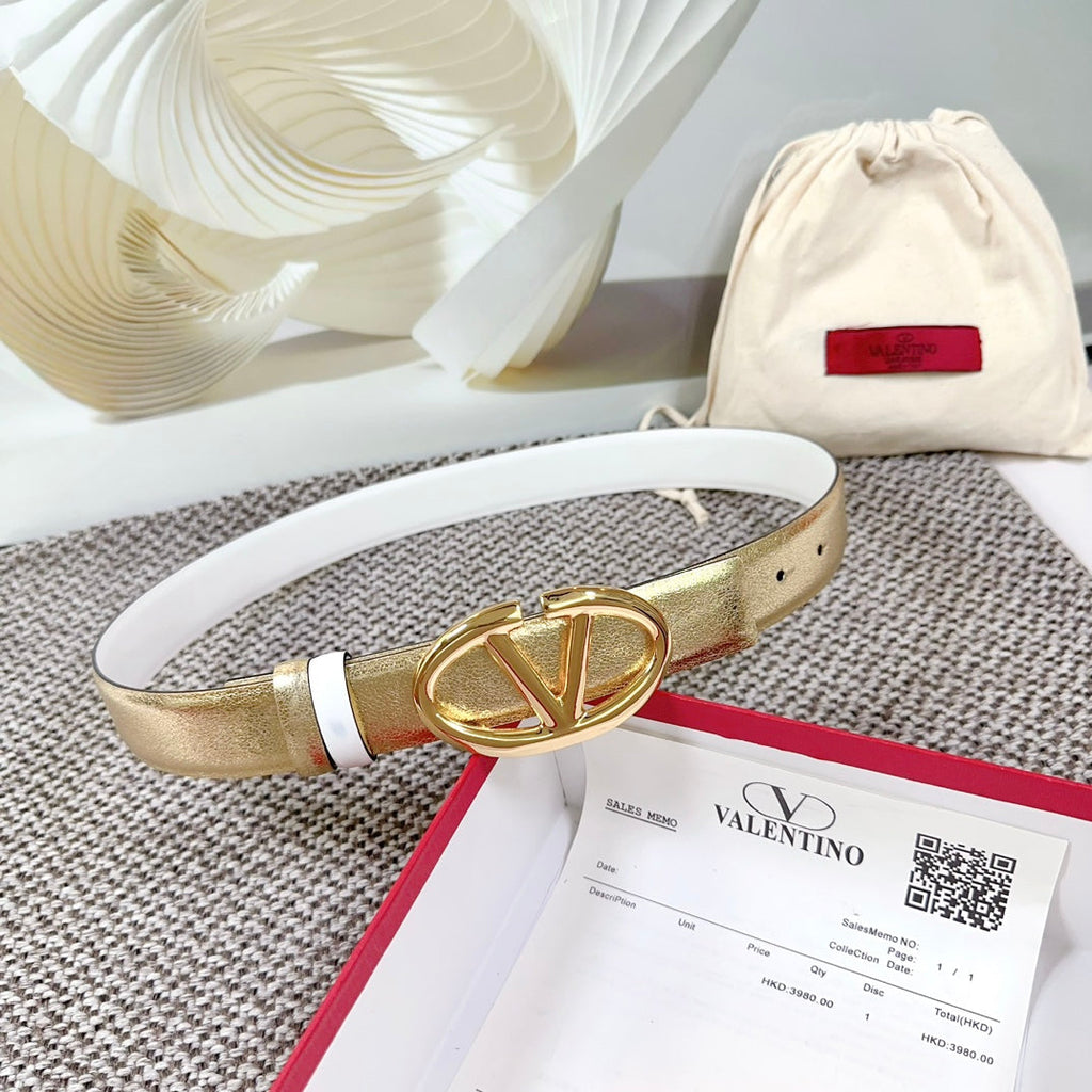 The Bold Edition Reversible Belt 30mm Gold Metalic White Calfskin Gold Buckle