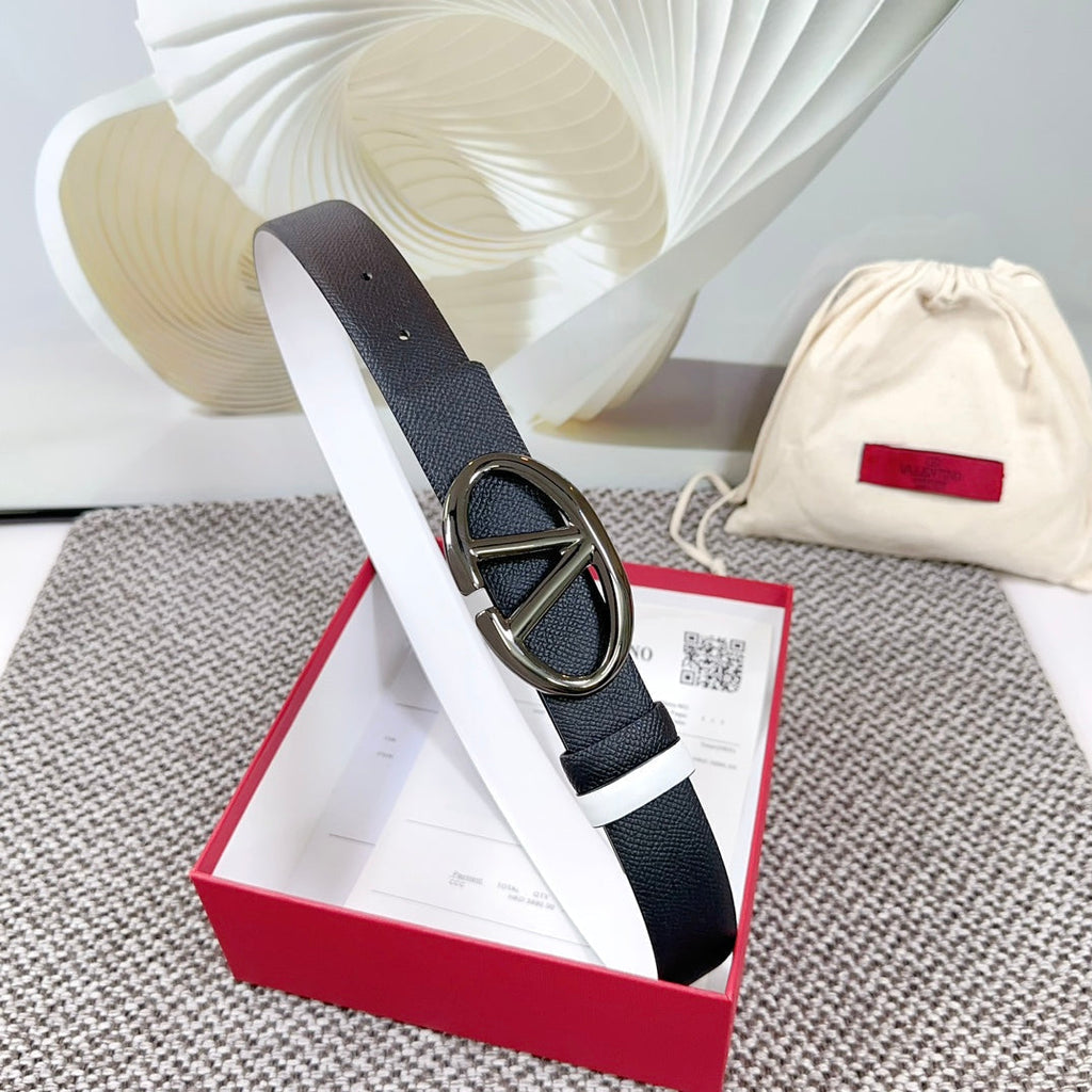 The Bold Edition Reversible Belt 30mm Black White Grained Calfskin Black Buckle