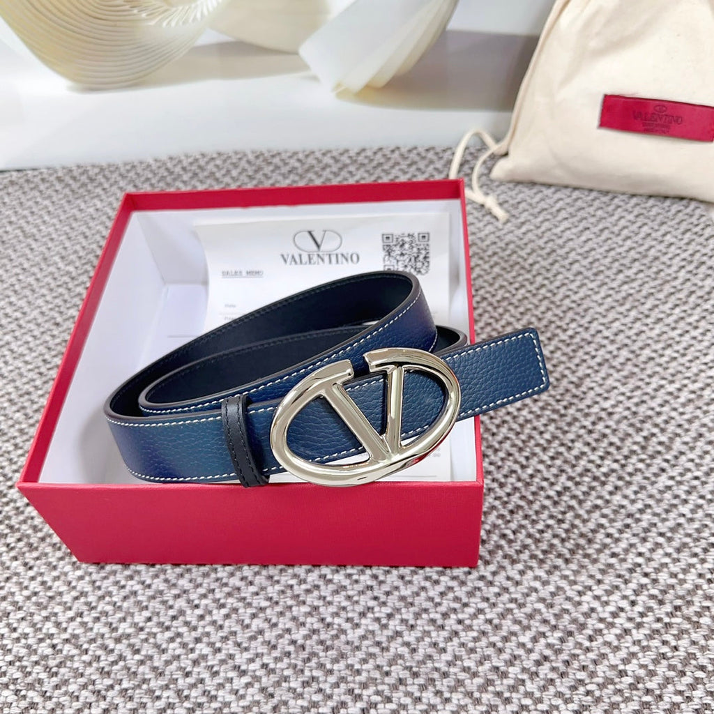The Bold Edition Reversible Belt 30mm Blue Black Grained Calfskin Silver Buckle