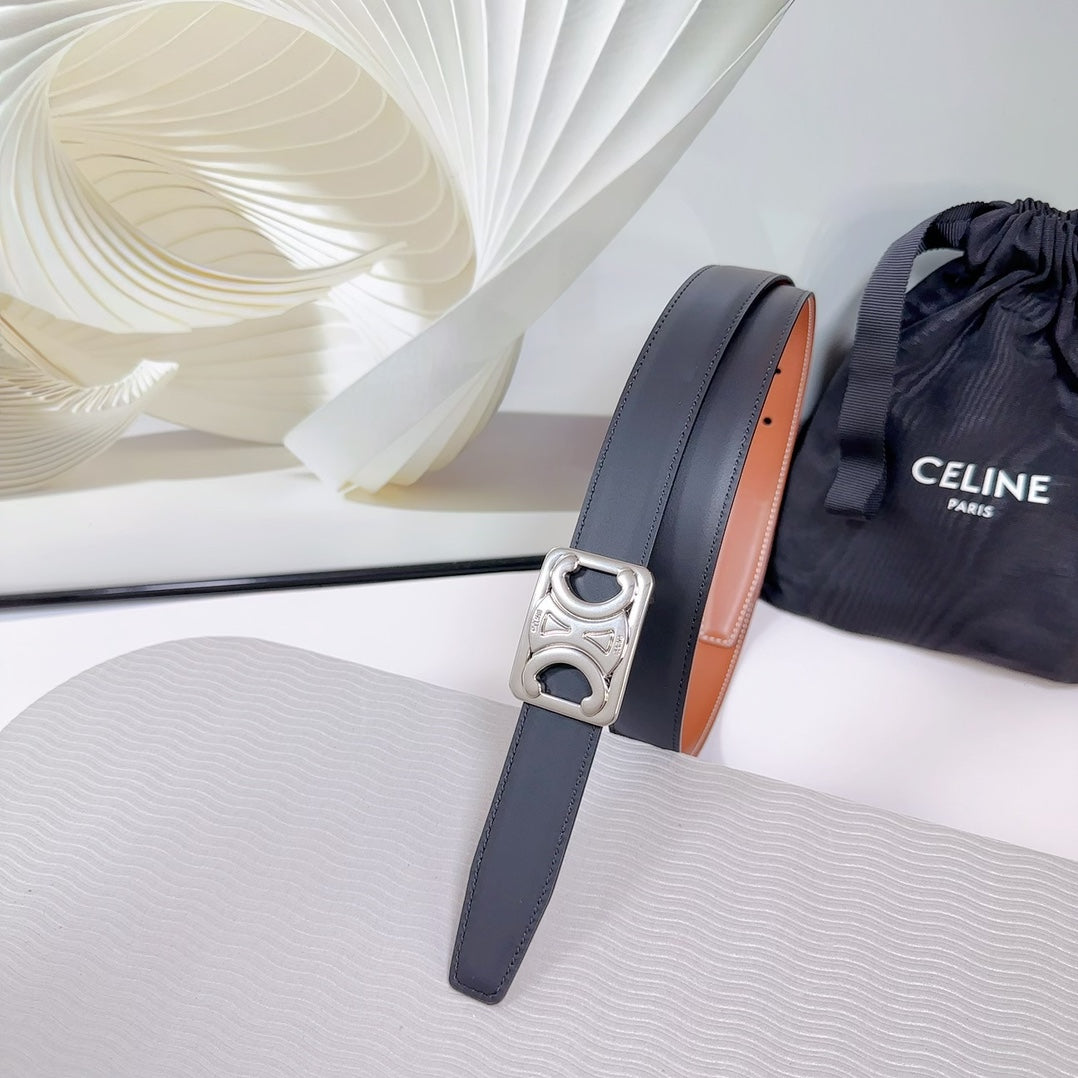 CEL Silver Buckle Belt 25mm Black Calfskin 178252