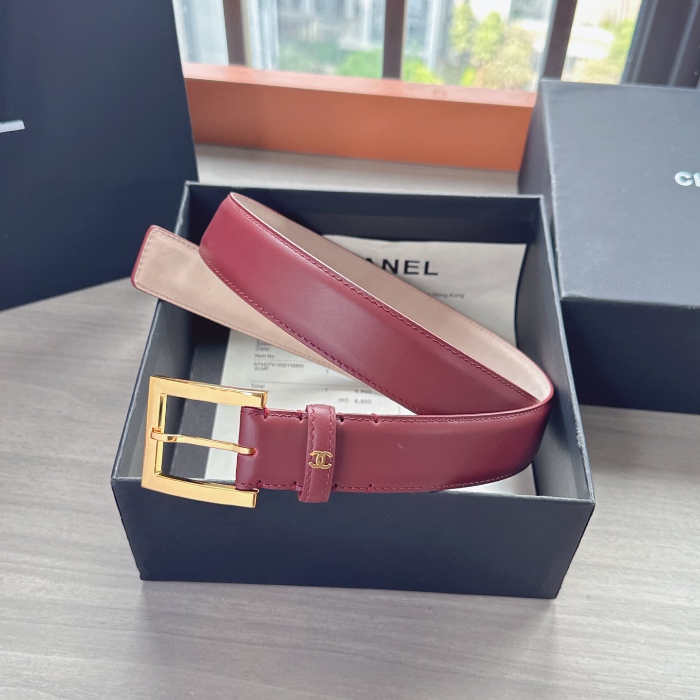 CC Belt 3cm Burgundy Cowhide 202941