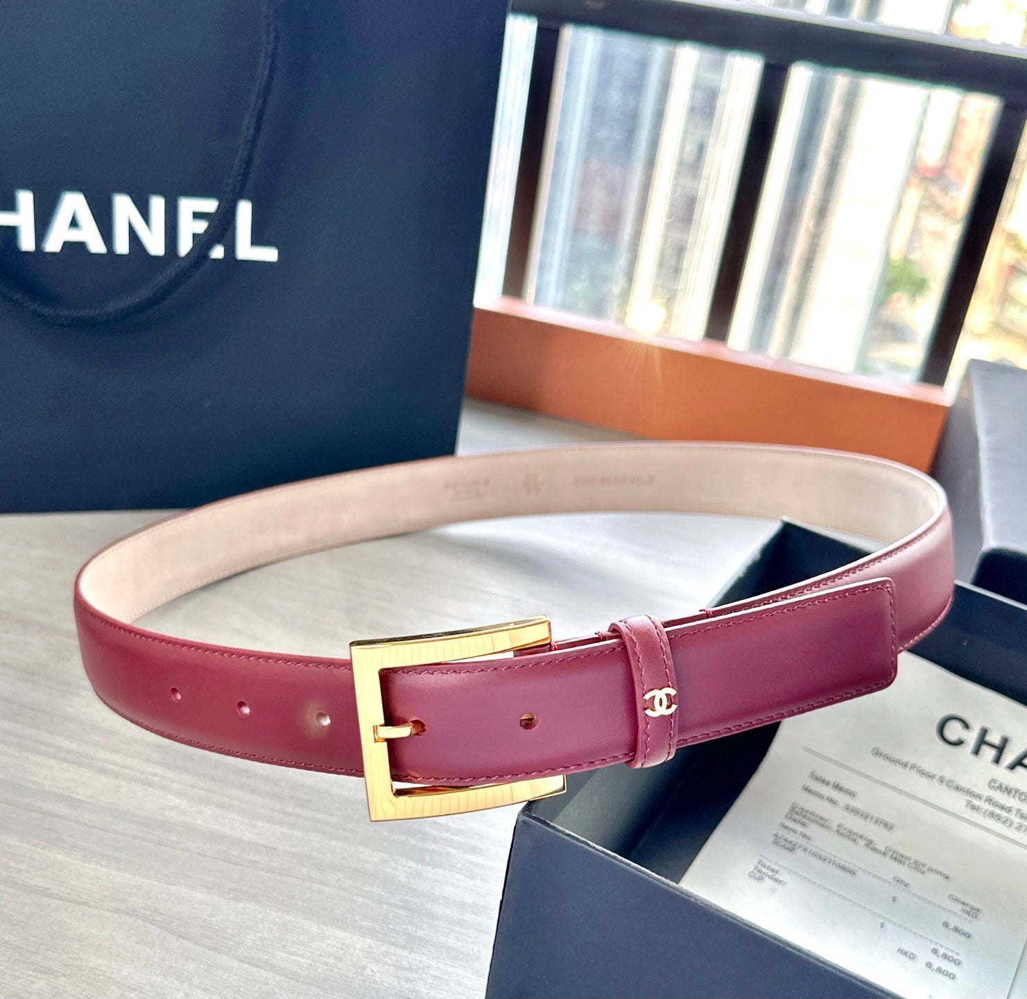 CC Belt 3cm Burgundy Cowhide 202941