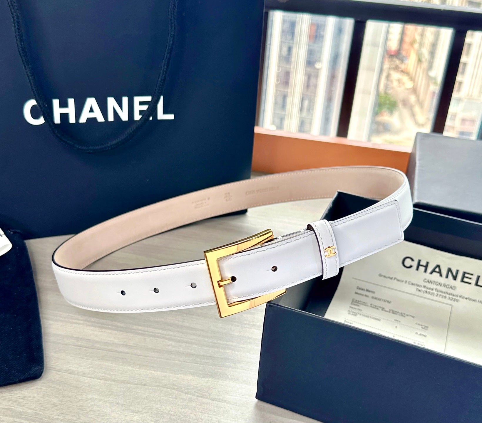 CC Belt 3cm White Cowhide 202940