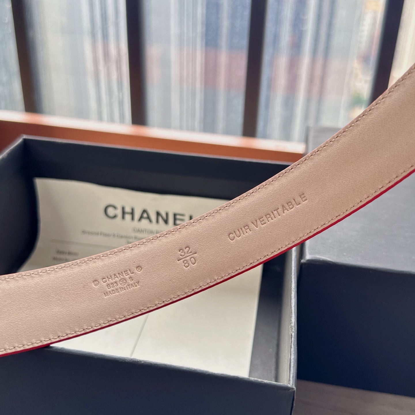 CC Belt 3cm Red Embossed Crocodile Pattern Leather 202936