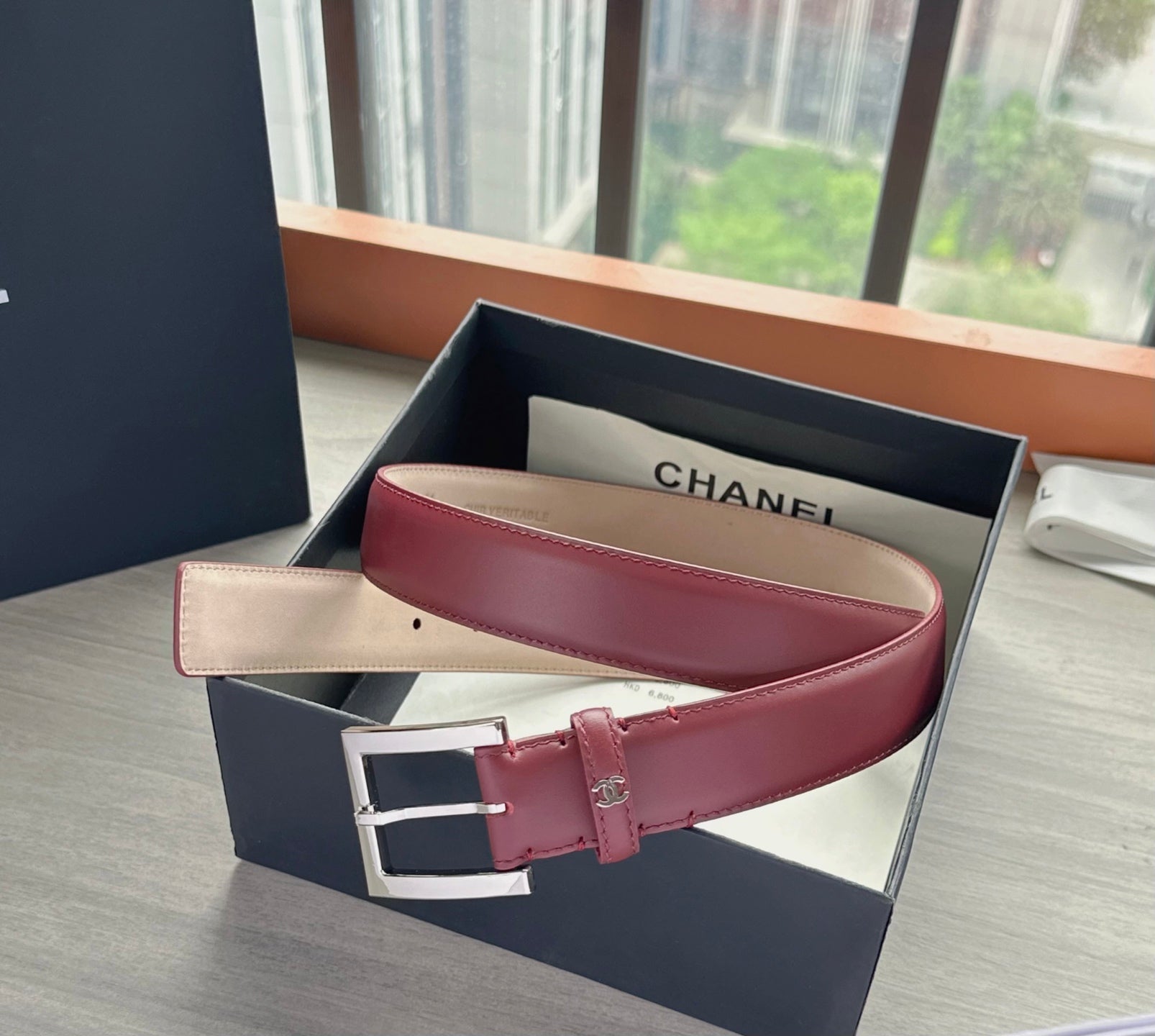 CC Belt 3cm Burgundy Sliver Cowhide 202809