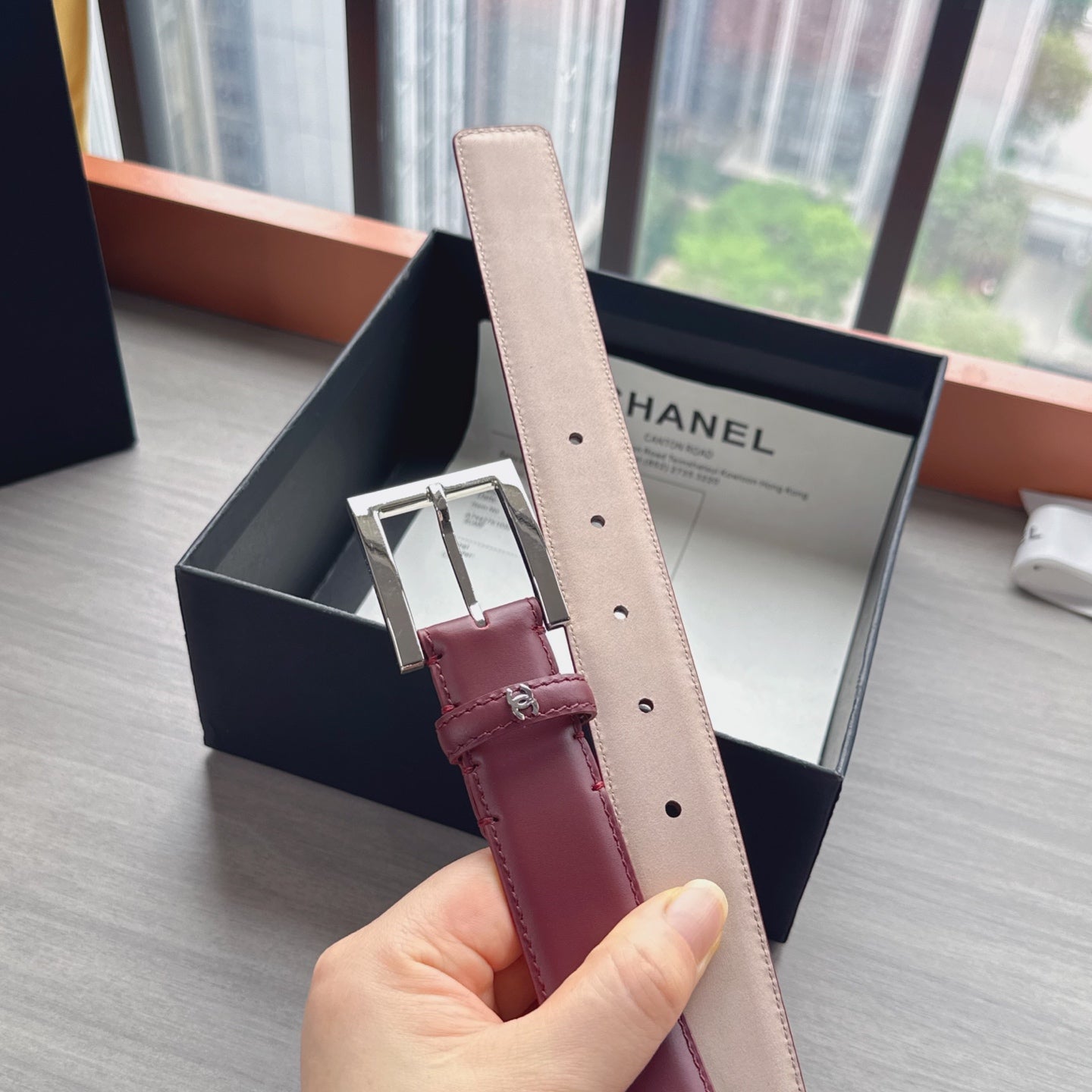 CC Belt 3cm Burgundy Sliver Cowhide 202809