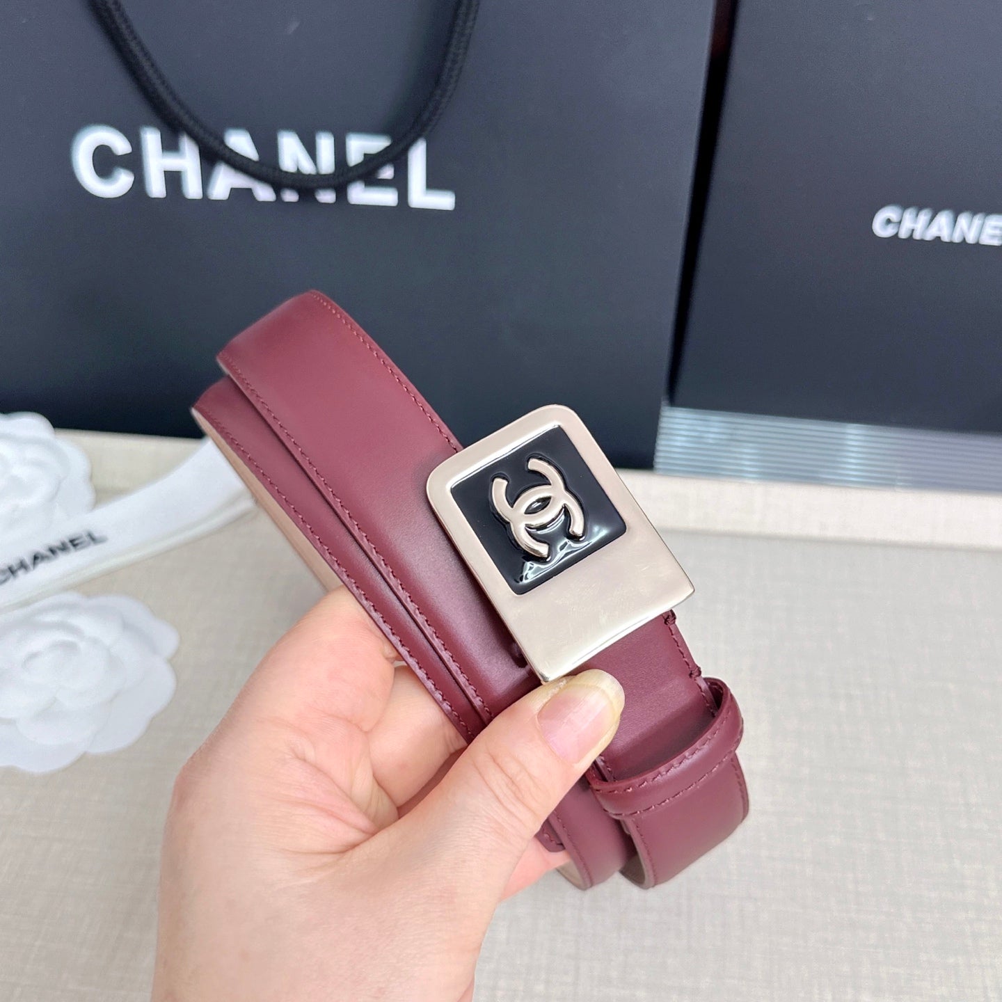 CC 3.0cm Belt Burgundy Lambskin 209357