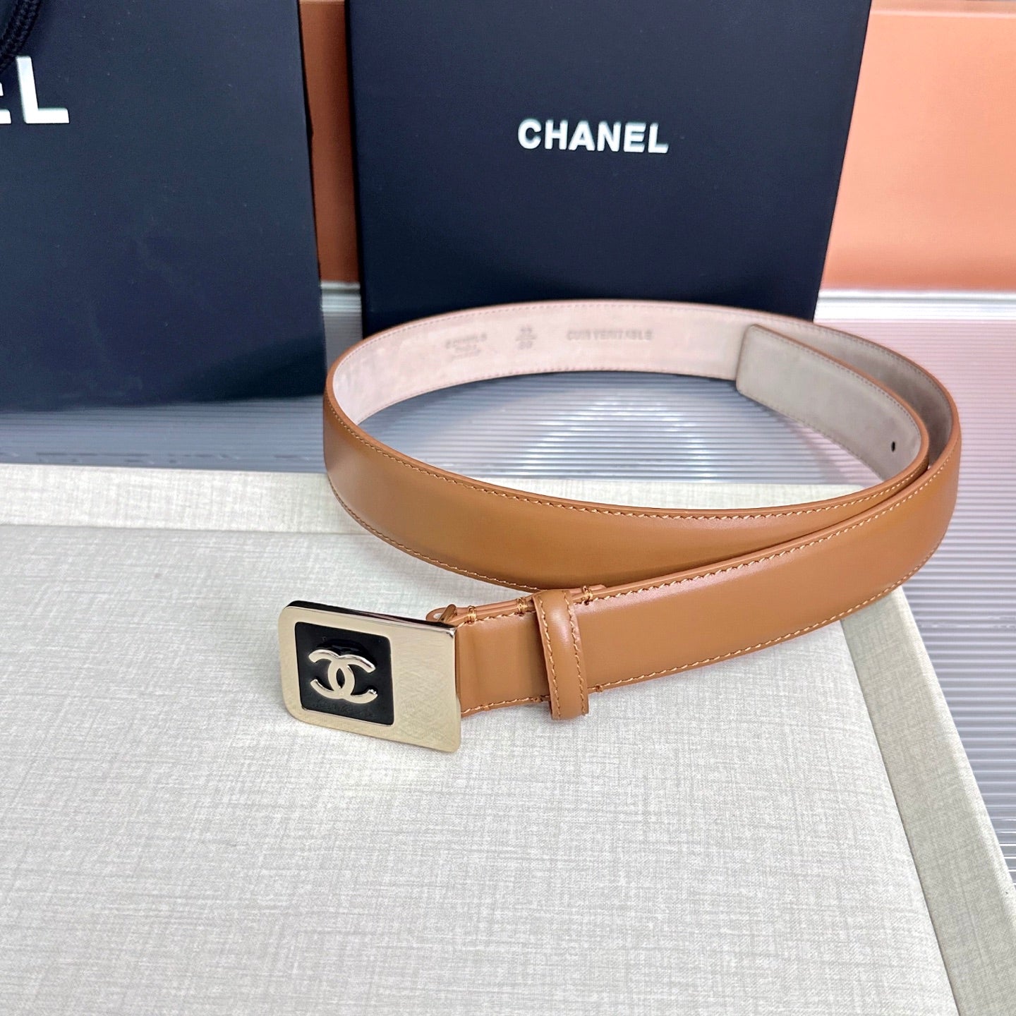 CC 3.0cm Belt Tan Lambskin 209358