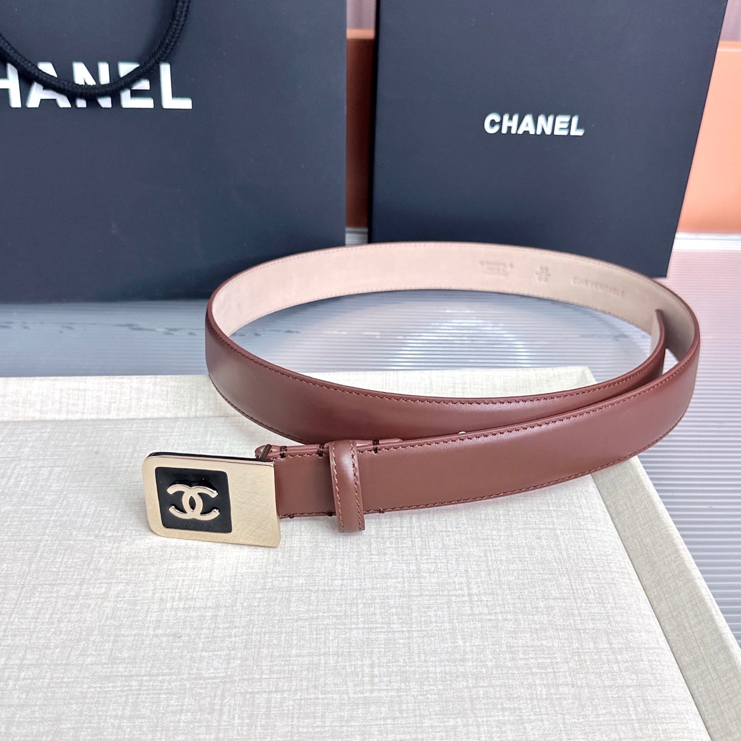 CC 3.0cm Belt Brown Lambskin 209359