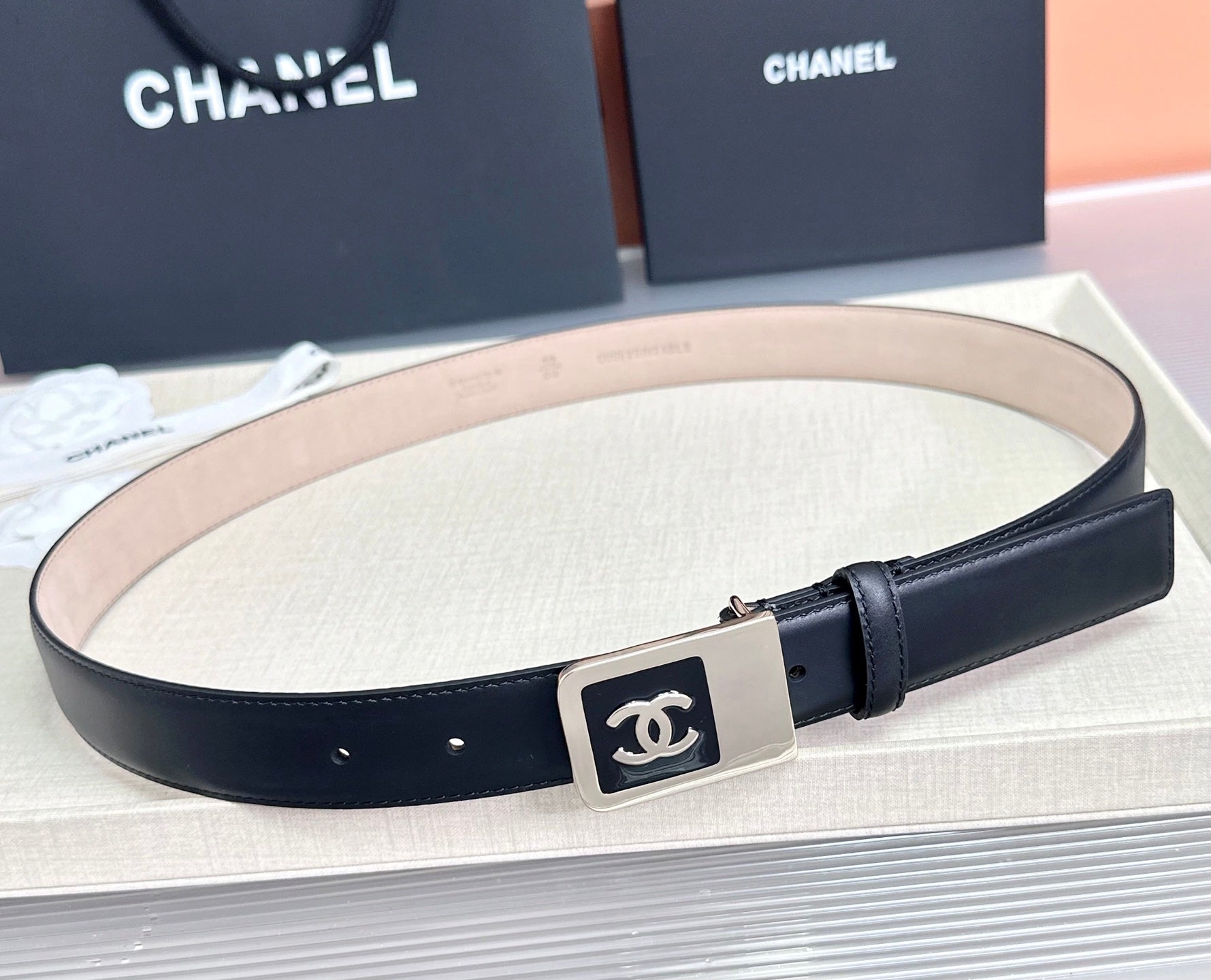 CC 3.0cm Belt Black Lambskin 209362
