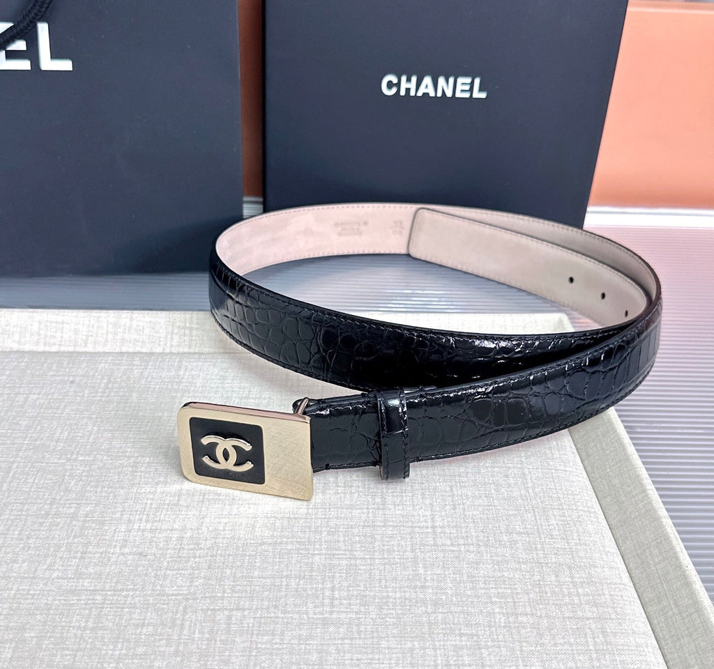 CC 3.0cm Belt Black Crocodile-Embossed 209363