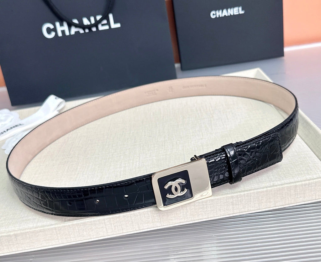 CC 3.0cm Belt Black Crocodile-Embossed 209363