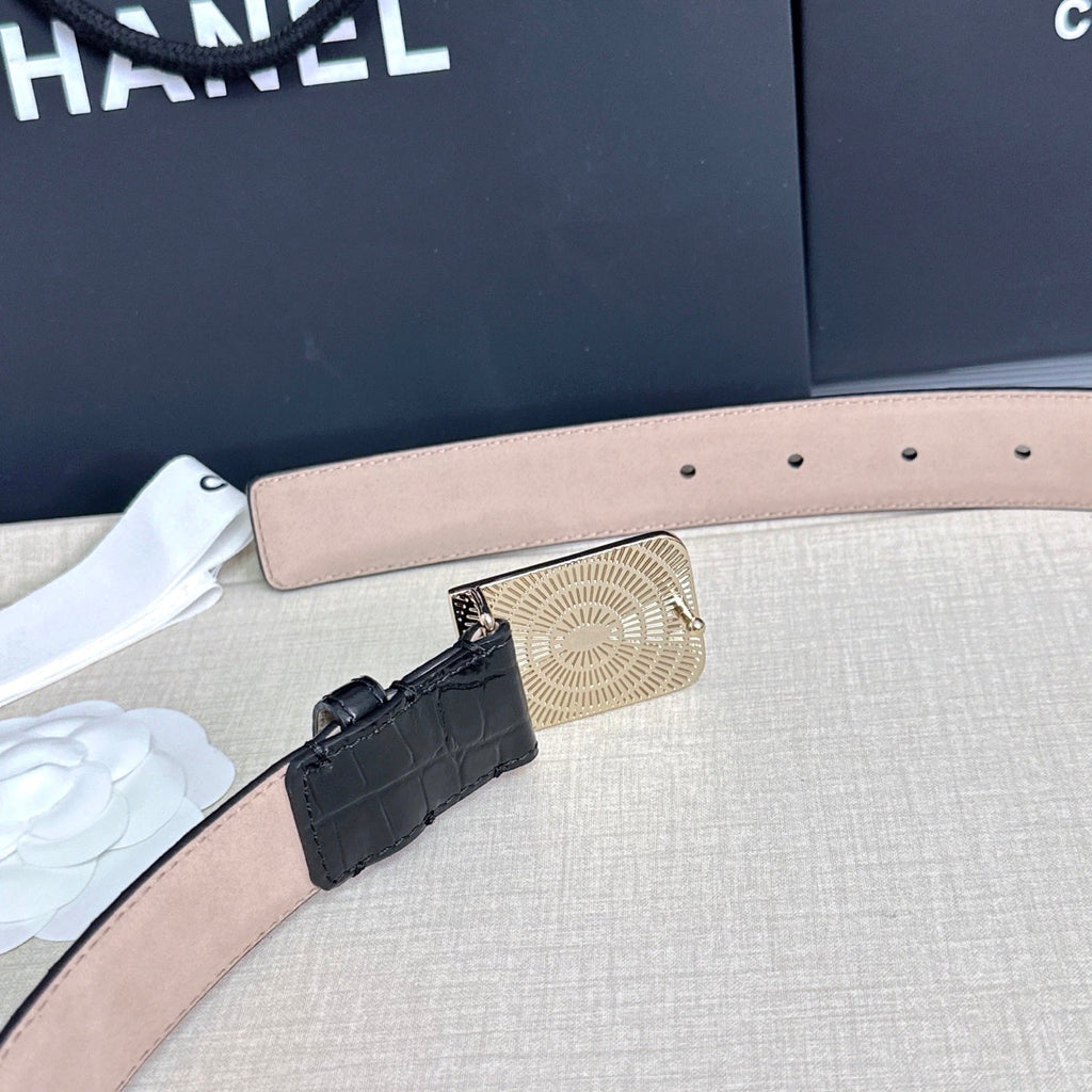 CC 3.0cm Belt Black Crocodile-Embossed 209363