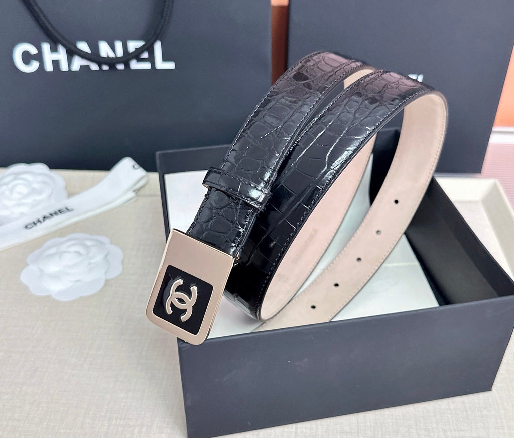 CC 3.0cm Belt Black Crocodile-Embossed 209363