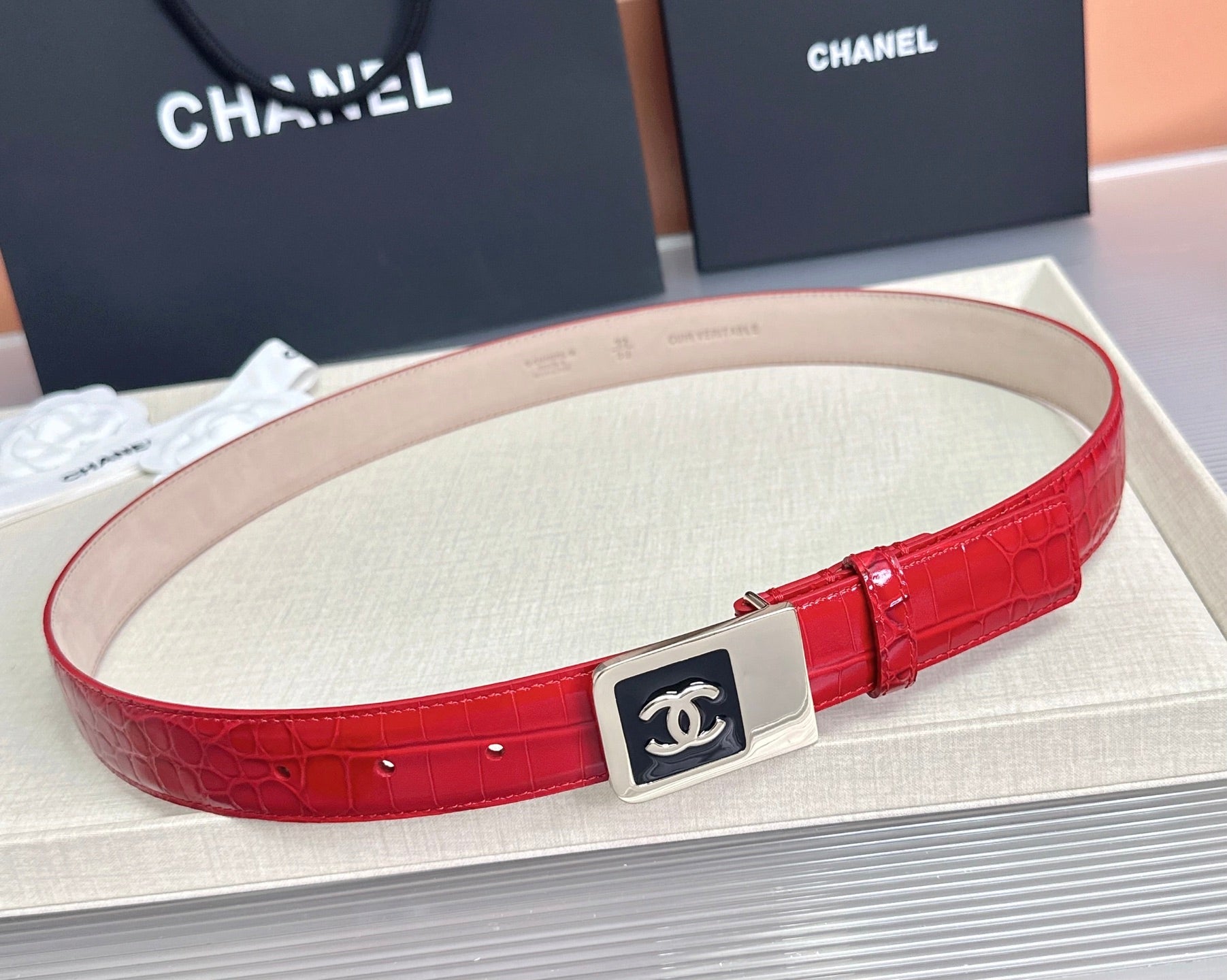 CC 3.0cm Belt Red Crocodile-Embossed 209364