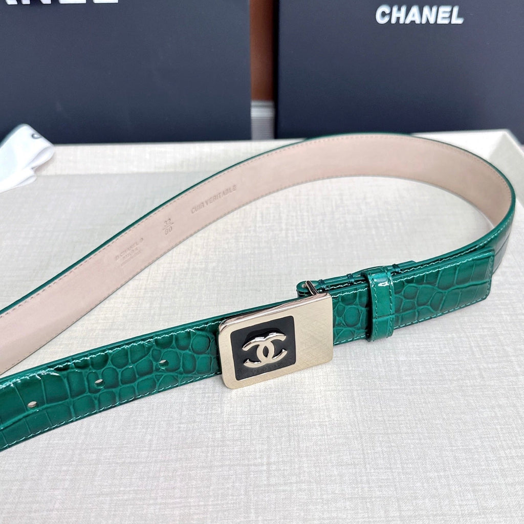 CC 3.0cm Belt Green Crocodile-Embossed 209365