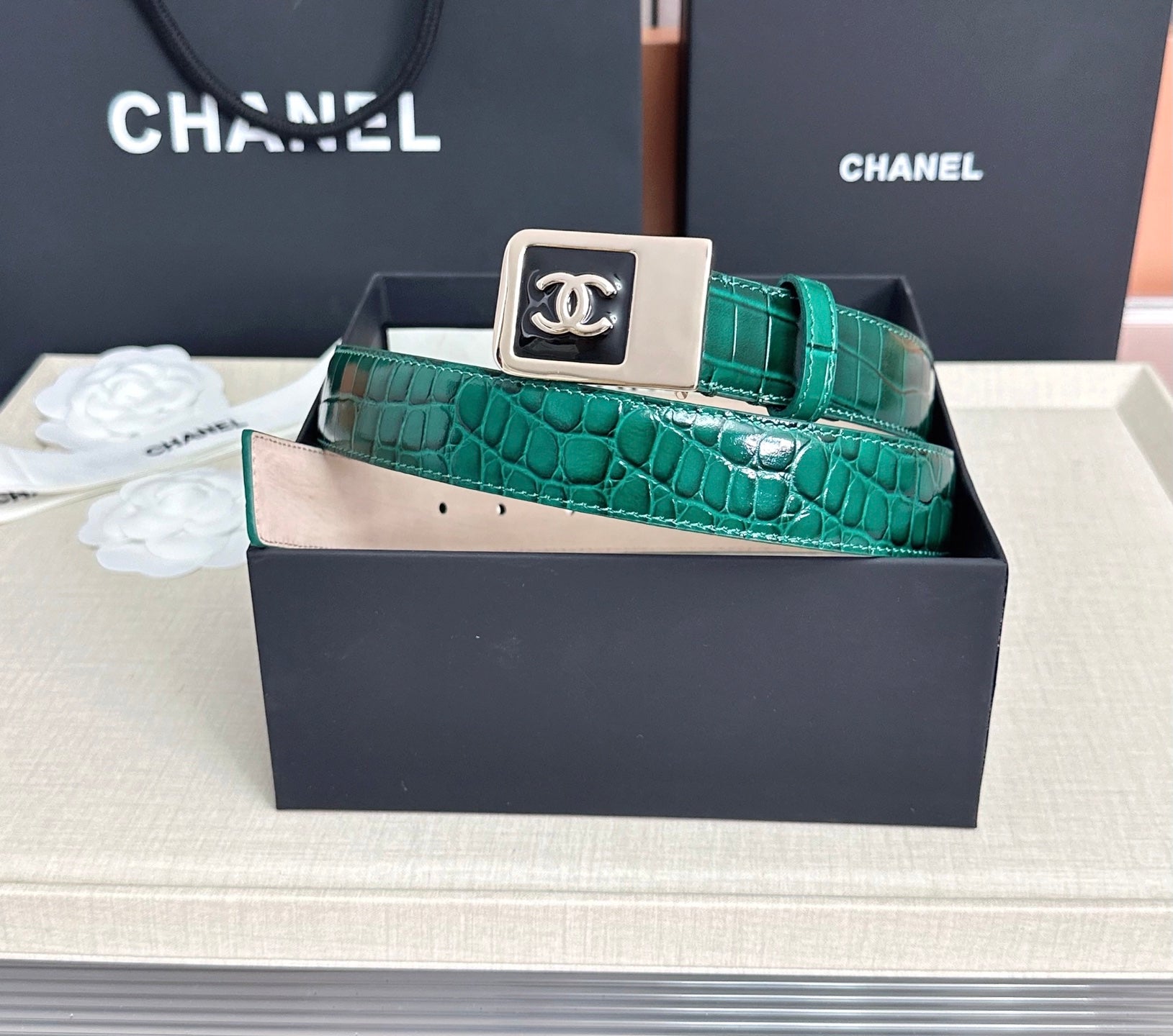 CC 3.0cm Belt Green Crocodile-Embossed 209365