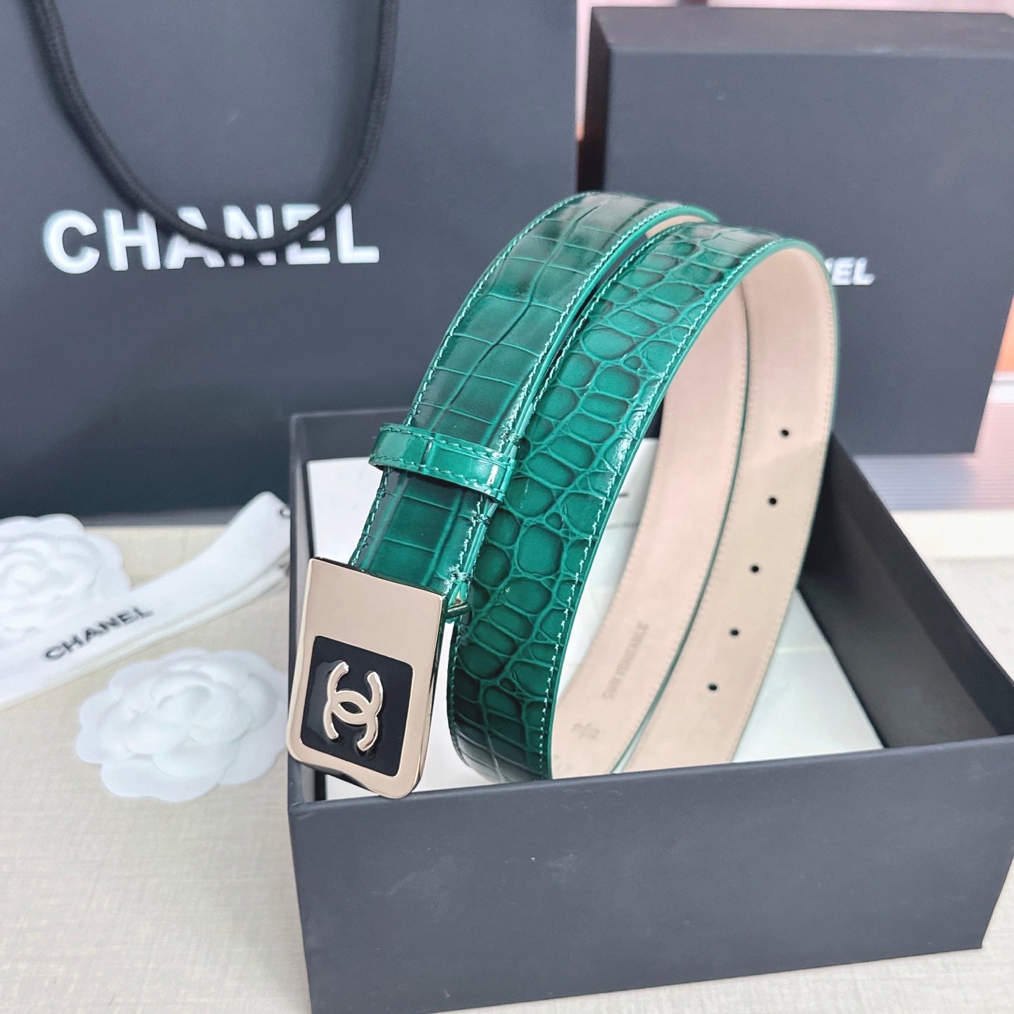 CC 3.0cm Belt Green Crocodile-Embossed 209365