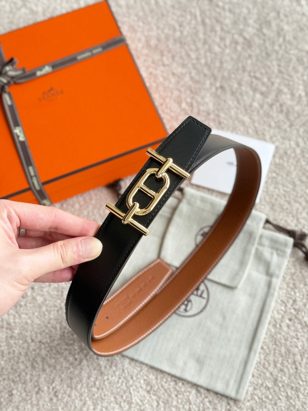 HM Ancre Buckle Belt 32mm Brown Leather 187516
