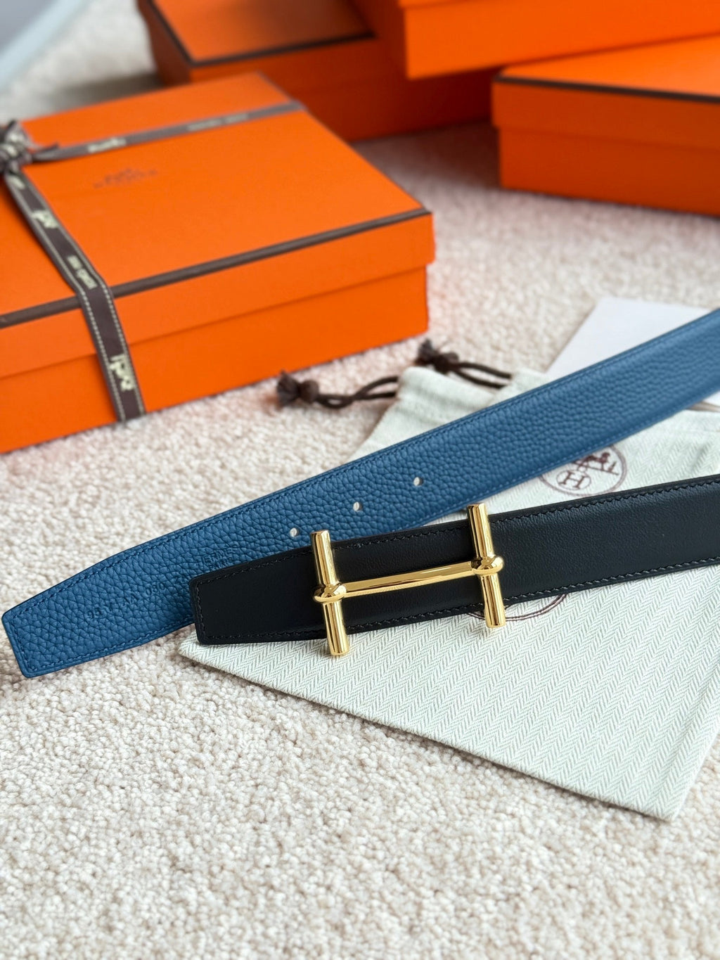 HM Gold H d'Ancre Belt Prussian blue Leather 187776