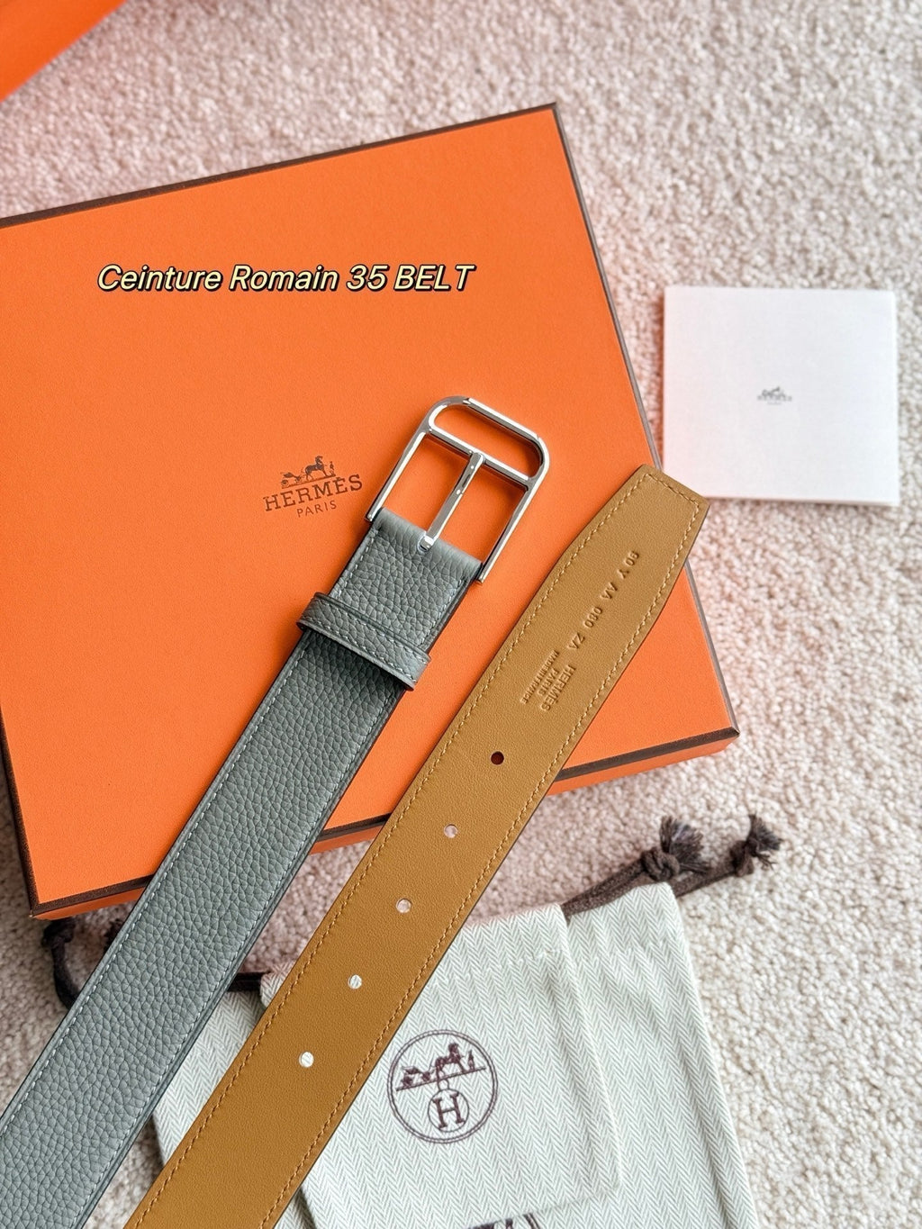 HM Silver 35mm Romain Belt Meyer Gray Leather 188402