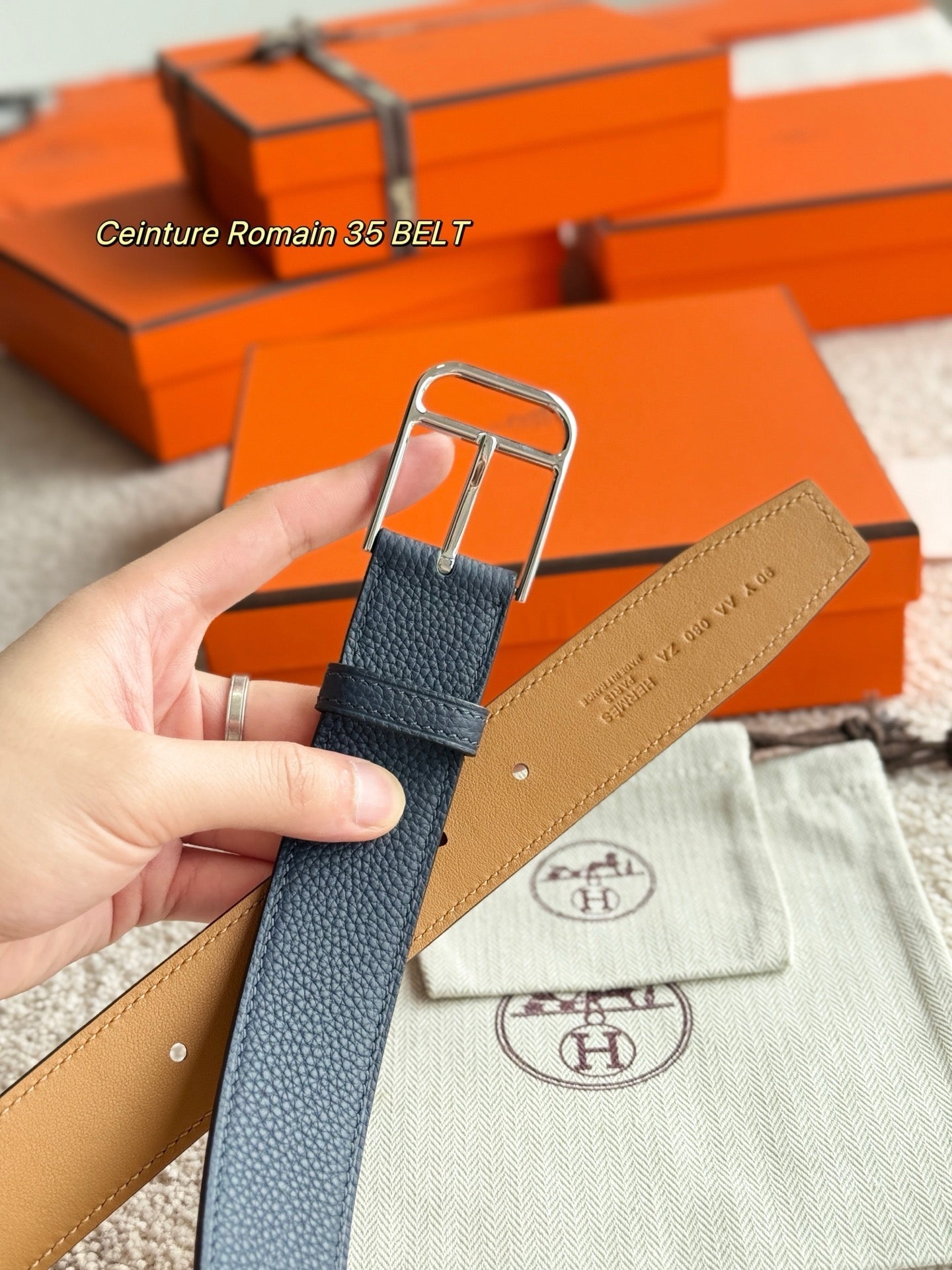 HM 35mm Romain Belt Midnight Blue Leather 188399