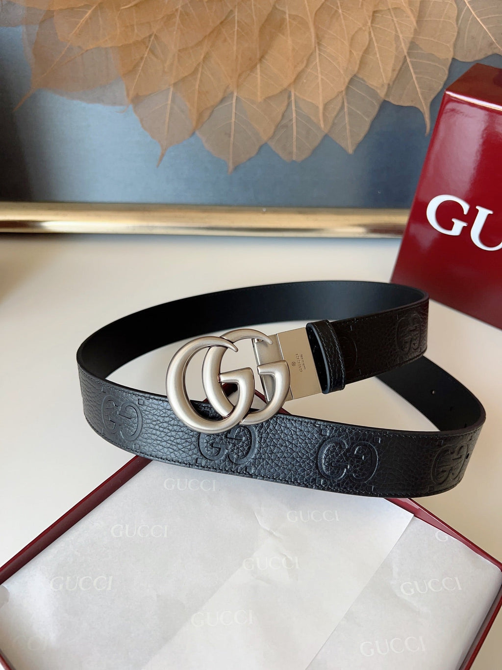 DOUBLE G MARMONT SLIVER BUCKLE 37MM BLACK EMBOSSED LEATHER