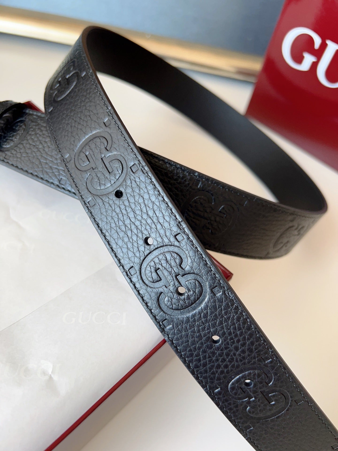 DOUBLE G MARMONT SLIVER BUCKLE 37MM BLACK EMBOSSED LEATHER