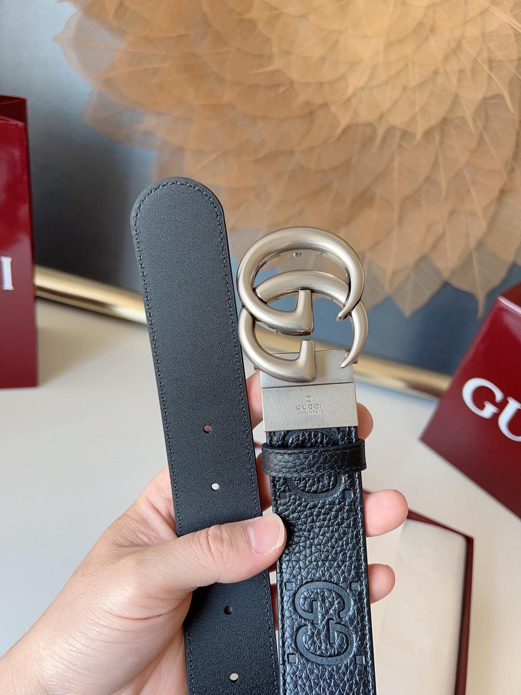 DOUBLE G MARMONT SLIVER BUCKLE 37MM BLACK EMBOSSED LEATHER