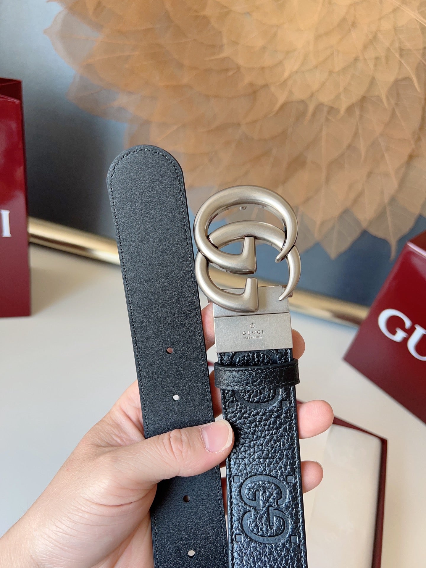 DOUBLE G MARMONT SLIVER BUCKLE 37MM BLACK EMBOSSED LEATHER