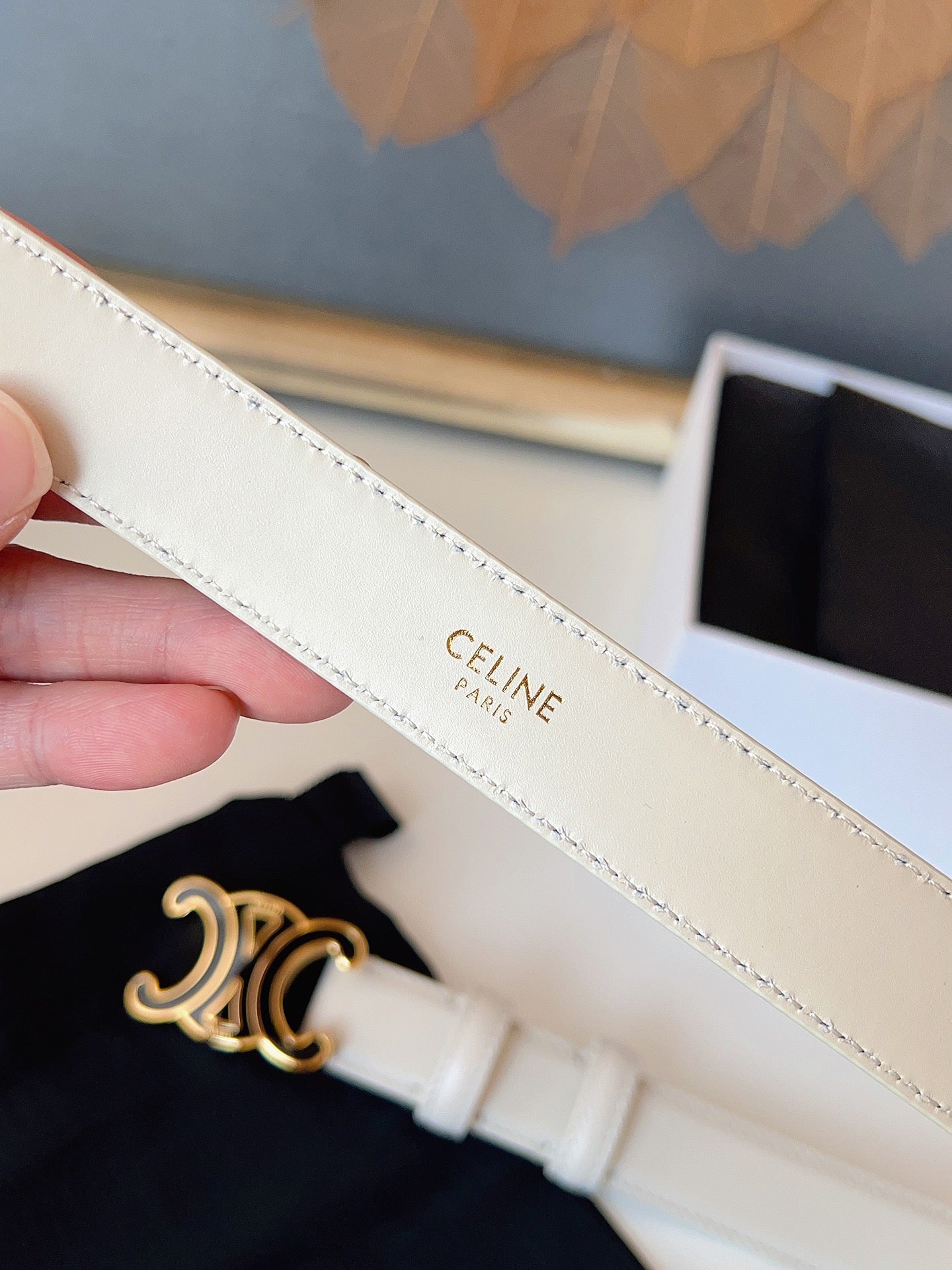 CL Black 25mm Triomphe Enamel Belt White Cowhide 616415